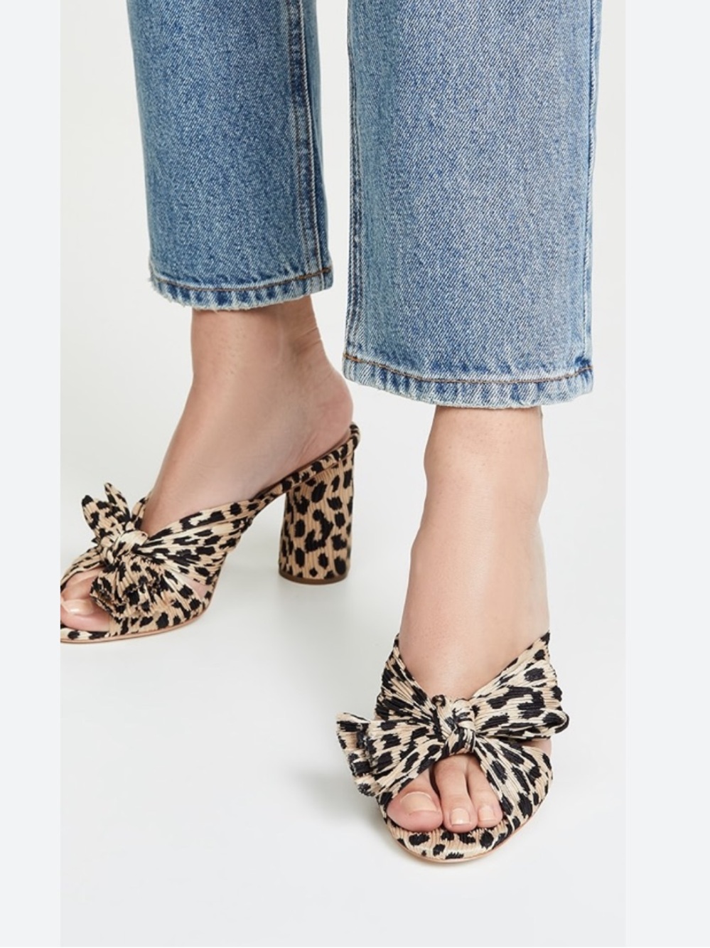 EUC Loeffler Randall Penny Pleated Bow Sandals Leopard 8